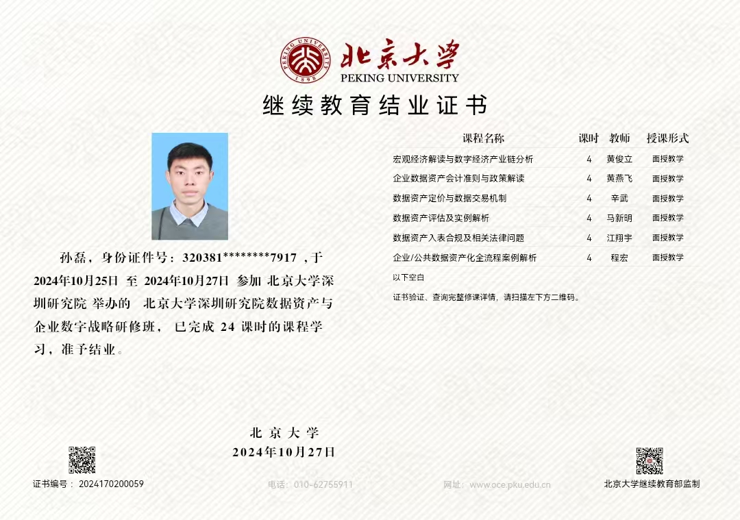 孫磊北大畢業(yè)證